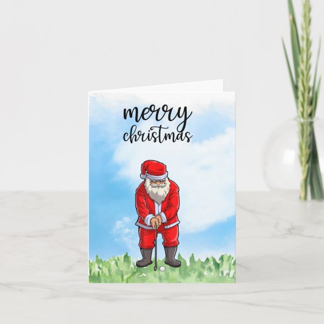 Golf Santa Claus is golfing on Christmas Holiday Card (Front)