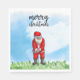 Golf Santa Claus is golfing on Christmas Napkin