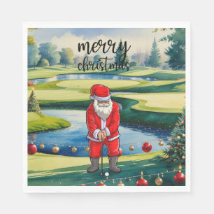 Golf Santa Claus is golfing on Christmas Napkin