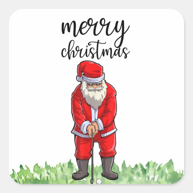 Golf Santa Claus is golfing on Christmas Square Sticker (Front)