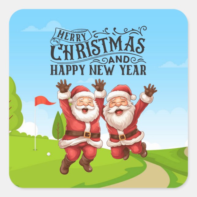 Golf Santa Claus  Merry Christmas  Square Sticker (Front)
