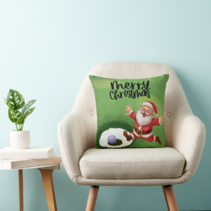 Golf Santa Claus on golf course Christmas Golfer Cushion