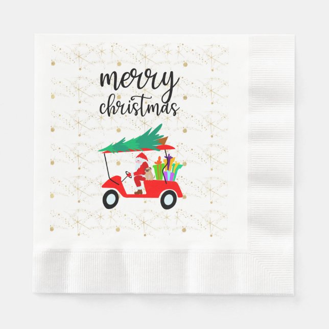 Golf Santa Claus ride red cart Christmas Tree    Napkin (Front)