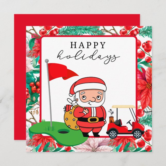 Golf  Santa Claus with Cart Flag Happy Holidays (Front/Back)