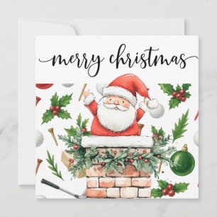 Golf Santa Claus with  Christmas themed Greeting Holiday Card