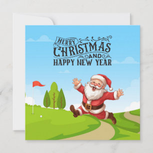 Golf Santa Claus with Snow Merry Christmas Holiday Card