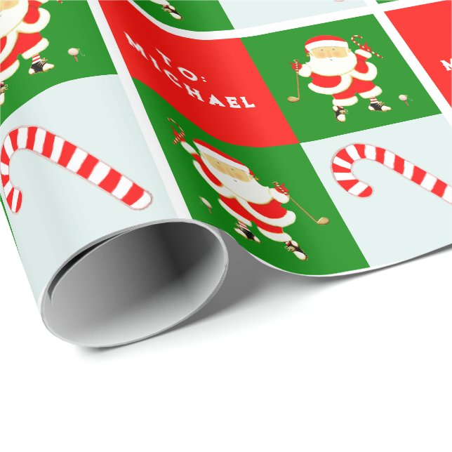 Golf Santa Golfer Holiday Gift Wrapping Paper (Roll Corner)