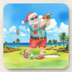 Golf Santa Golfing for Christmas Summer July  Coaster