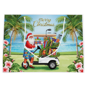 Golf Santa Golfing Tropical Christmas Celebration  Large Gift Bag
