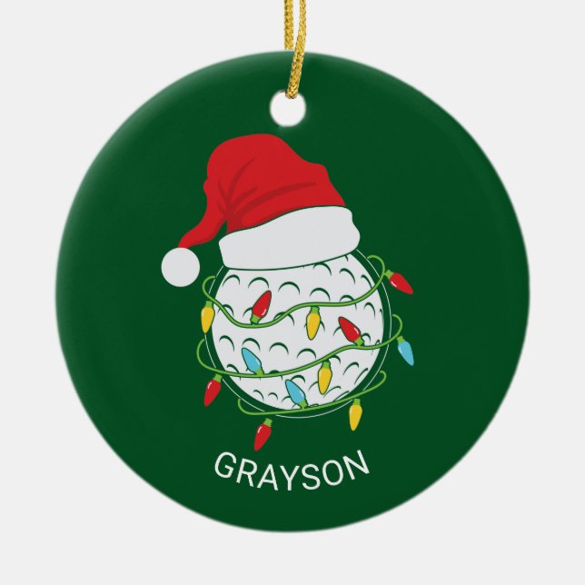 Golf Santa Hat Christmas Ceramic Tree Decoration (Front)