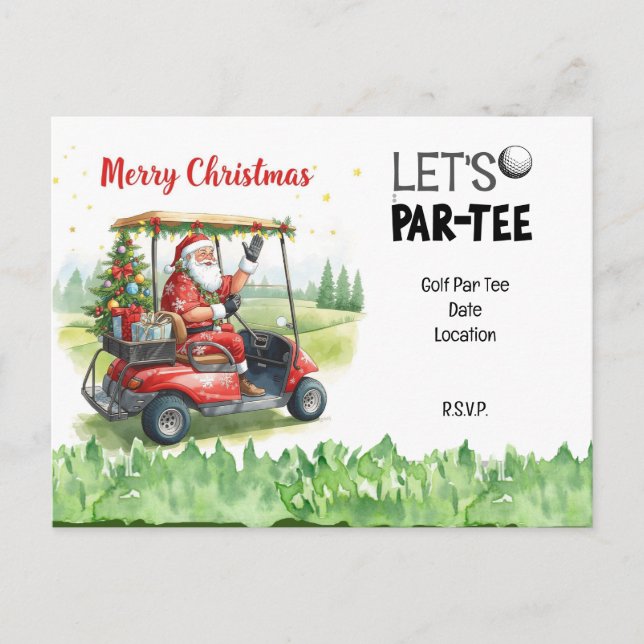 Golf Santa in Red Cart – Funny Let Par-Tee  Postcard (Front)