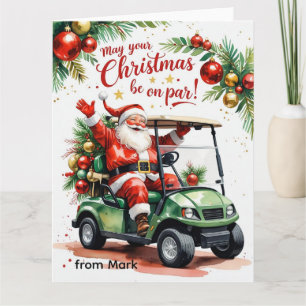 Golf Santa riding golf cart Christmas on course Card
