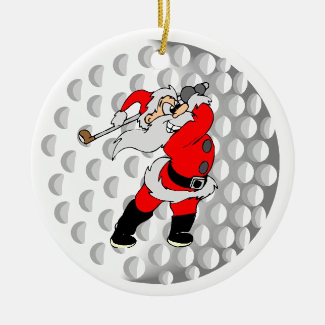 Golf Santa Sports Ceramic Tree Decoration (Front)