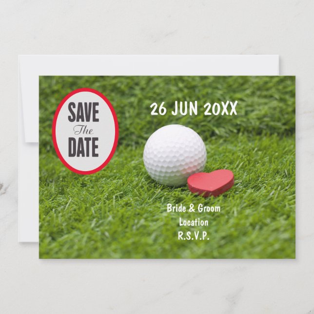 Golf Save the Date for golfer with golf ball love Invitation (Front)
