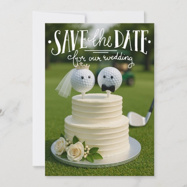 Golf save the date for our wedding with golf balls invitation (Front)