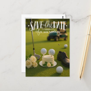 Golf save the date for our wedding with golf balls postcard