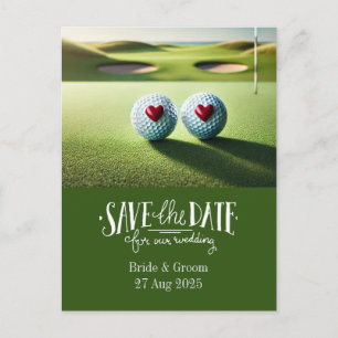 Golf save the date for wedding bride groom postcard