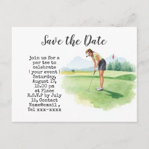 Golf save the date for woman tournament postcard