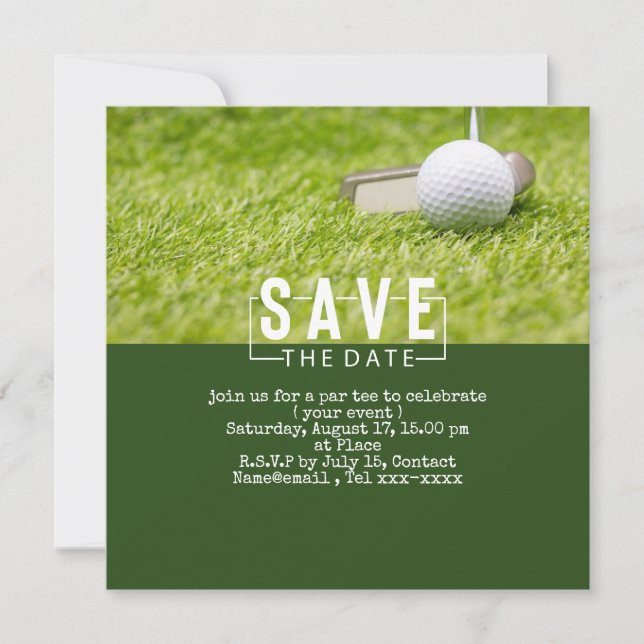 Golf save the date  golf ball putting hole in one invitation (Front)