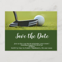 Golf save the date golf ball putting hole in one