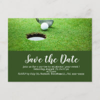 Golf save the date golf ball putting hole in one