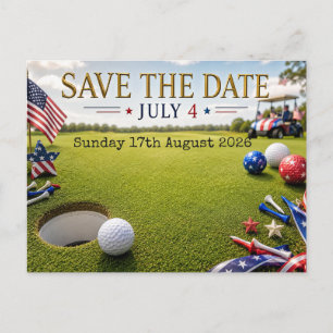 Golf Save the date Golf Tournament with U.S.A.flag Announcement Postcard