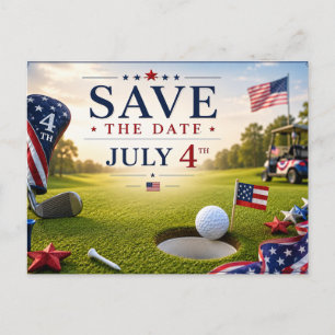 Golf Save the date Golf Tournament with U.S.A.flag Announcement Postcard