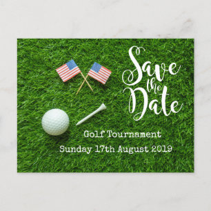 Golf Save the date Golf Tournament with U.S.A.flag Announcement Postcard