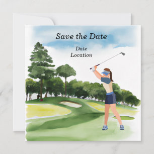 Golf Save the Date party woman golfer Invitation