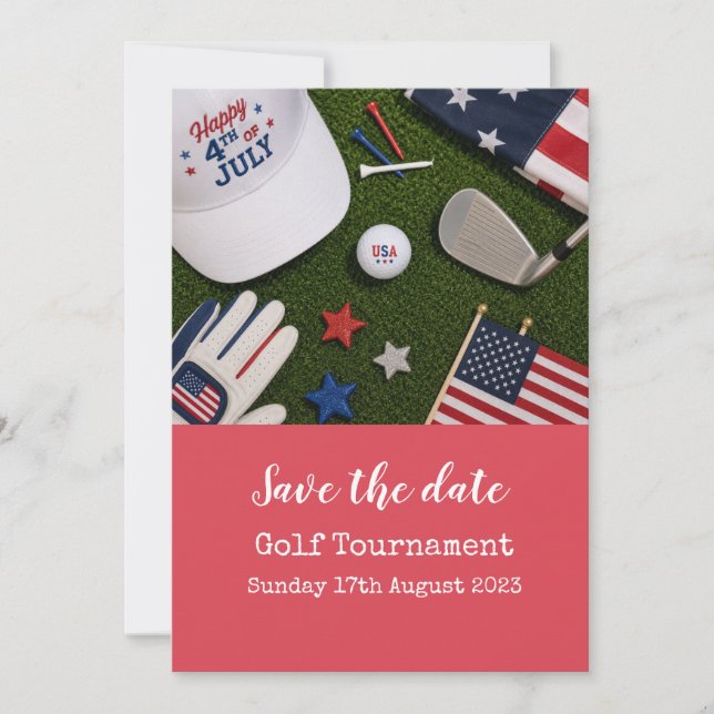 Golf Save the Date with American themed Invitation (Front)