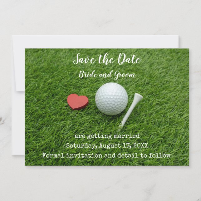 Golf  Save the date with golf and heart invitation (Front)