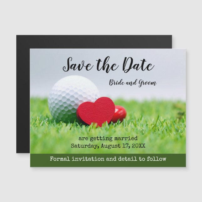 Golf  Save the date with golf and heart Magnetic I Invitation (Front/Back)