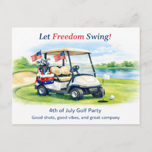 Golf Save the Date with golf ball & American flag Postcard