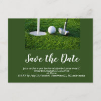 Golf save the date with golf ball and putter