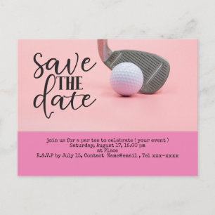 Golf save the date with golf ball for woman pink postcard