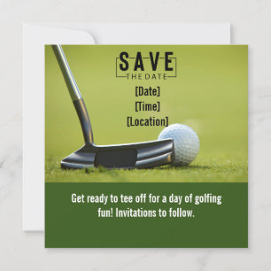 Golf Save the Date with golf ball on green grass
