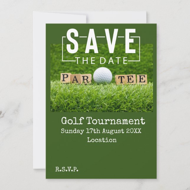 Golf Save the date with golf ball on green  Invitation (Front)