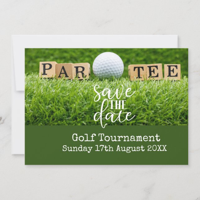 Golf Save the date with golf ball on green  Invitation (Front)