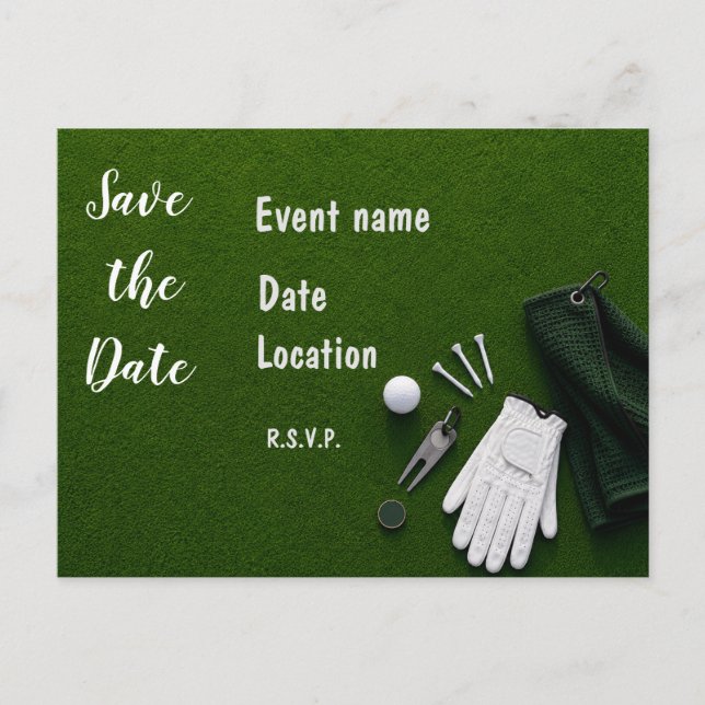 Golf Save the Date with golf balls on green grass Postcard (Front)