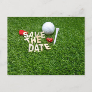 Golf save the date with golf heart and tee invitation postcard