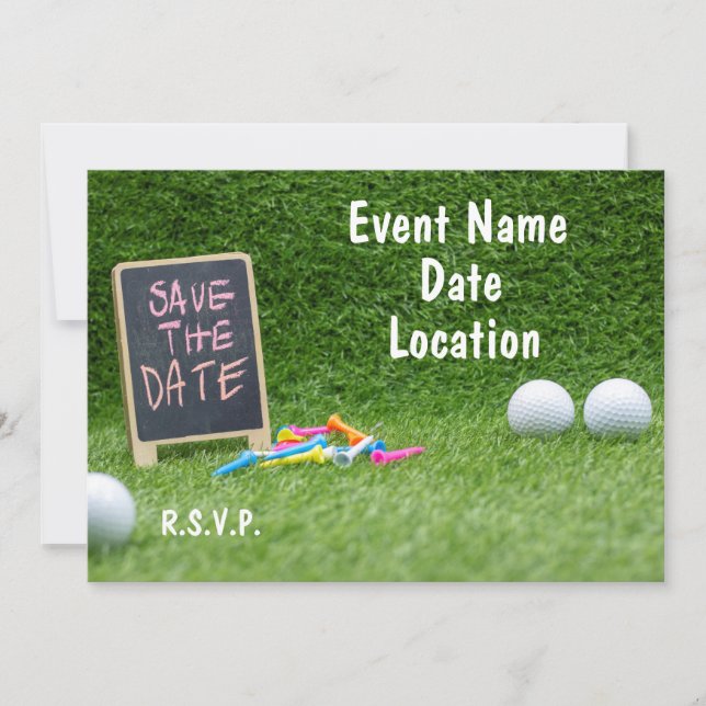 Golf Save the date with sign and golf ball and tee Invitation (Front)