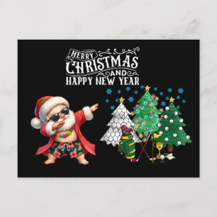 Golf Season Greeting with golf cart and flamingo Holiday Postcard