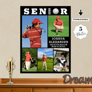 Golf Senior Graduation 5 Photo Collage Poster