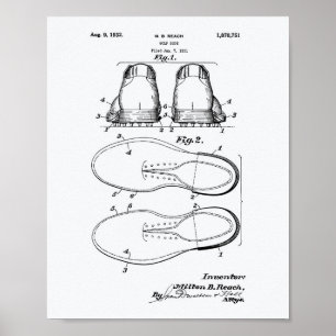 Golf Shoe 1932 Patent Art - White Paper Poster