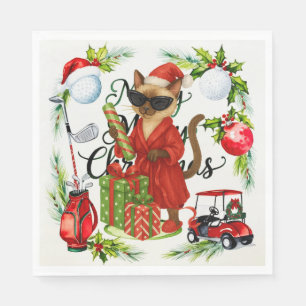 Golf Siamese Cat Christmas Themed for Golfer Napkin