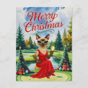 Golf Siamese Cat is in Christmas Golf Course Holiday Postcard