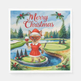 Golf Siamese Cat is in Christmas Golf Course Napkin
