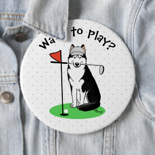 Golf Siberian Husky (black) Dog Playing Cute Funny 6 Cm Round Badge