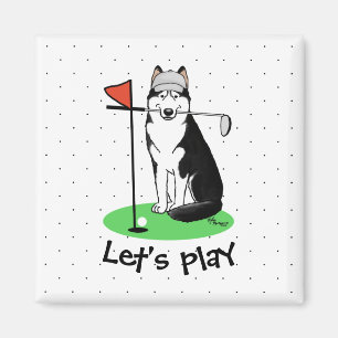 Golf Siberian Husky (black) Dog Playing Cute Funny Magnet