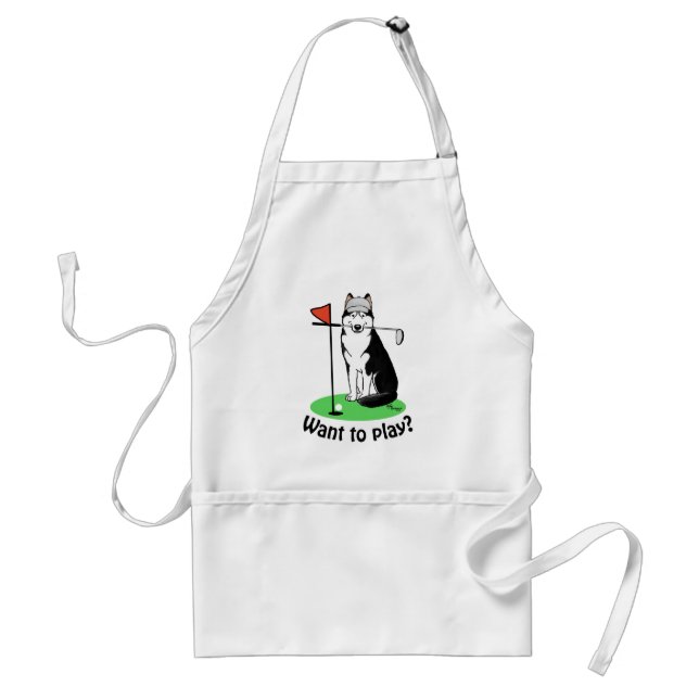 Golf Siberian Husky (black) Dog Playing Cute Funny Standard Apron (Front)